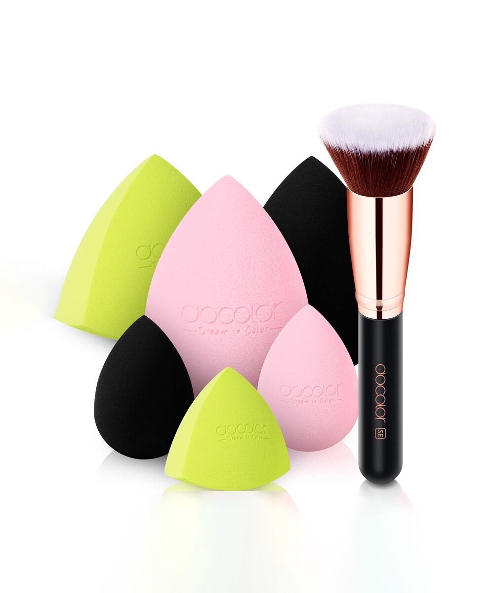 1-copy 6+1 Pcs Makeup Sponges with Foundation Brush, 7 pcs